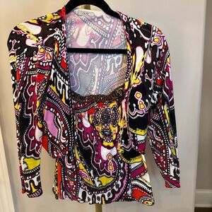 Cache 2 piece knit  shrug bolero sweater and tube top abstract paisley pattern.